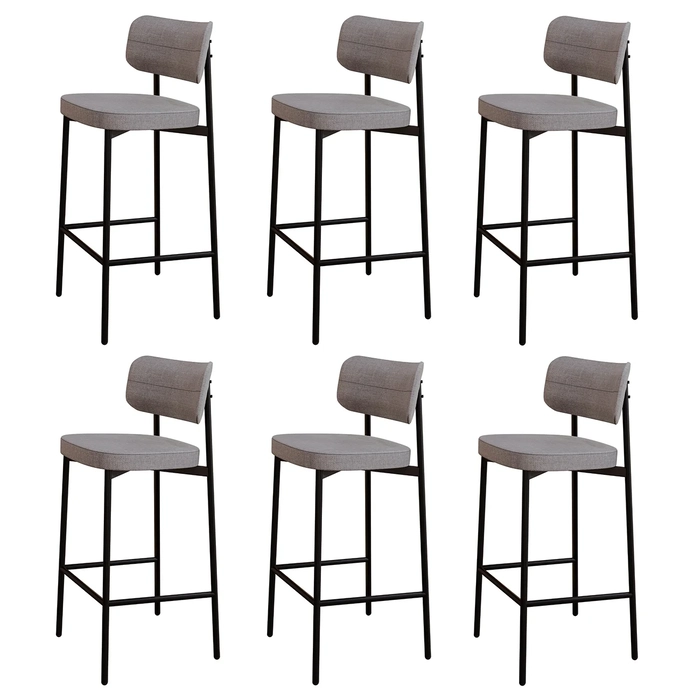Banqueta Alta Bar Estofada Kit 6 Ella M25 Linho Cinza CL - Mpozenato