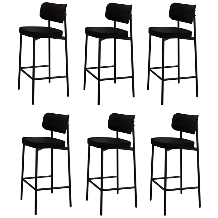 Banqueta Alta Bar Estofada Kit 6 Ella M25 Linho Preto - Mpozenato