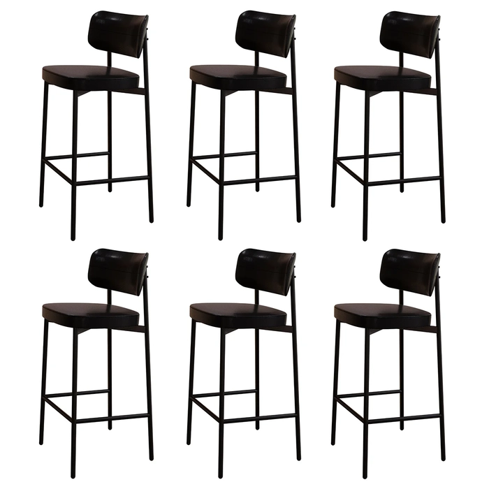 Banqueta Alta Bar Estofada Kit 6 Ella M25 Sintético Preto - Mpozenato