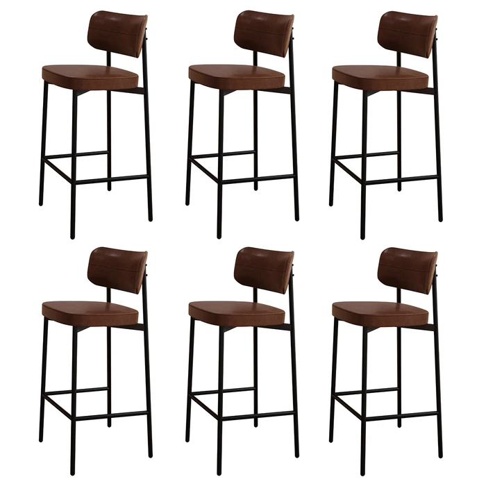 Banqueta Alta Bar Estofada Kit 6 Ella M25 Sintético Marrom - Mpozenato