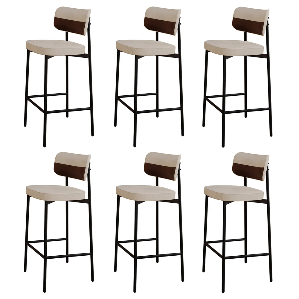 Banqueta Alta Bar Estofada Kit 6 Ella M25 Linho Areia/Marrom - Mpozenato