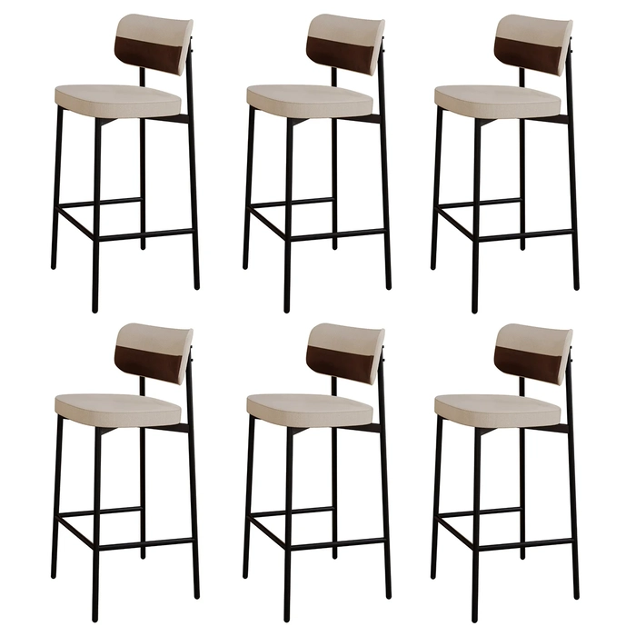 Banqueta Alta Bar Estofada Kit 6 Ella M25 Linho Areia/Marrom - Mpozenato