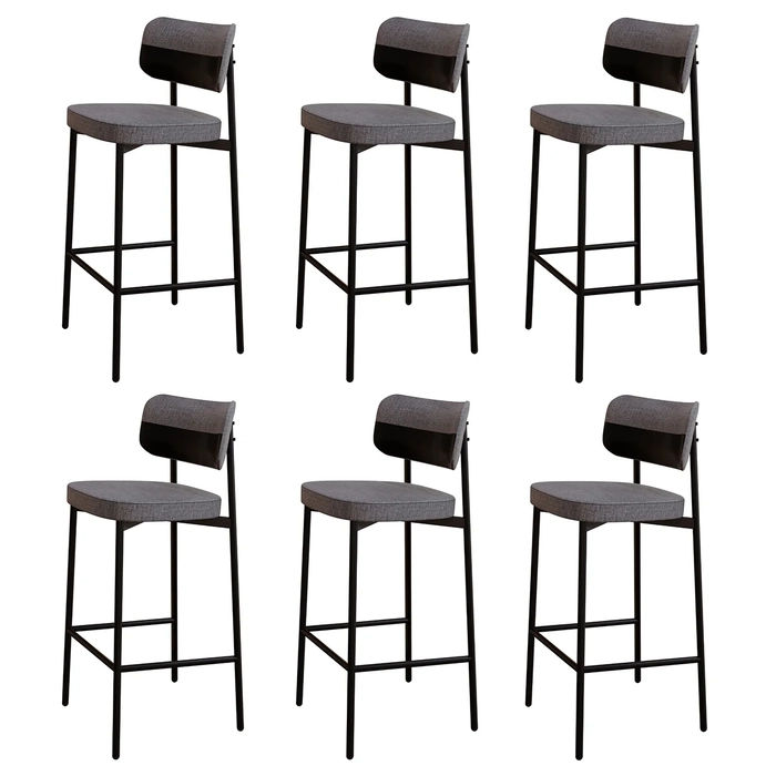 Banqueta Alta Bar Estofada Kit 6 Ella M25 Linho Cinza/Preto - Mpozenato