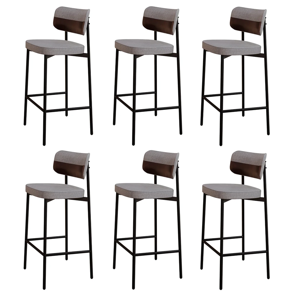 Banqueta Alta Bar Estofada Kit 6 Ella M25 Linho Cinza CL/Café - Mpozenato