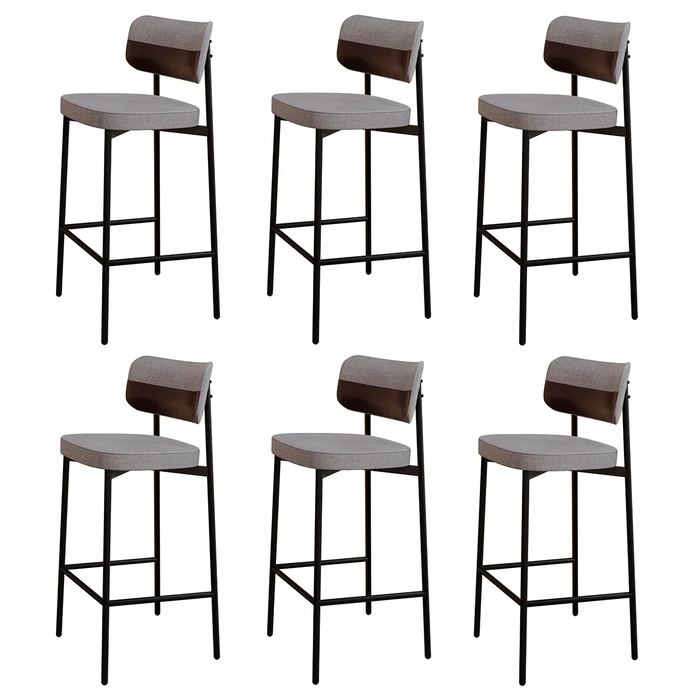 Banqueta Alta Bar Estofada Kit 6 Ella M25 Linho Cinza CL/Café - Mpozenato