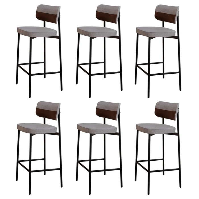 Banqueta Alta Bar Estofada Kit 6 Ella M25 Linho Cinza CL/Marrom - Mpozenato