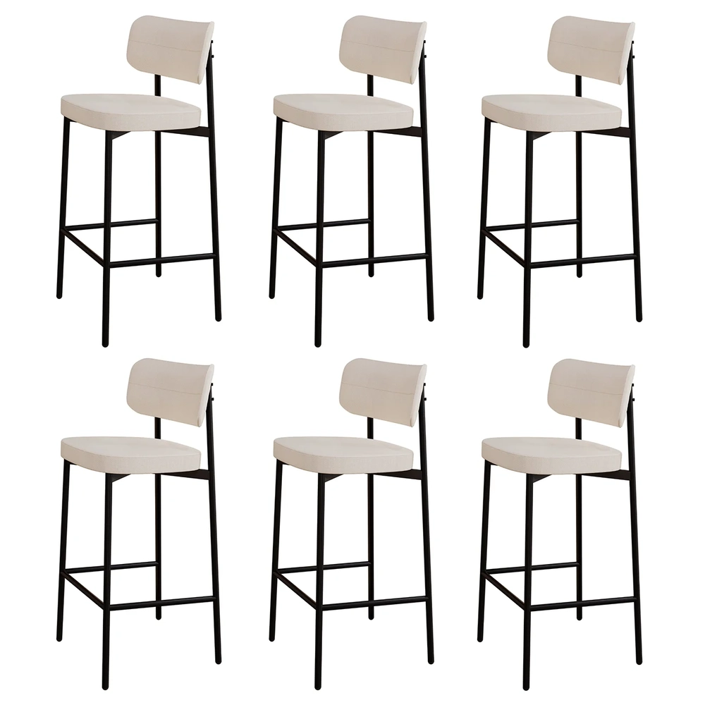 Banqueta Alta Bar Estofada Kit 6 Ella M25 Linho Palha - Mpozenato