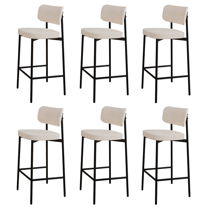Banqueta Alta Bar Estofada Kit 6 Ella M25 Linho Palha - Mpozenato