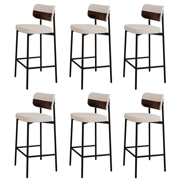 Banqueta Alta Bar Estofada Kit 6 Ella M25 Linho Palha/Café - Mpozenato
