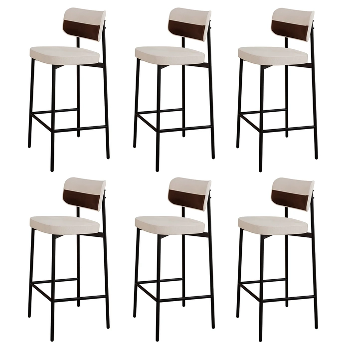 Banqueta Alta Bar Estofada Kit 6 Ella M25 Linho Palha/Marrom - Mpozenato
