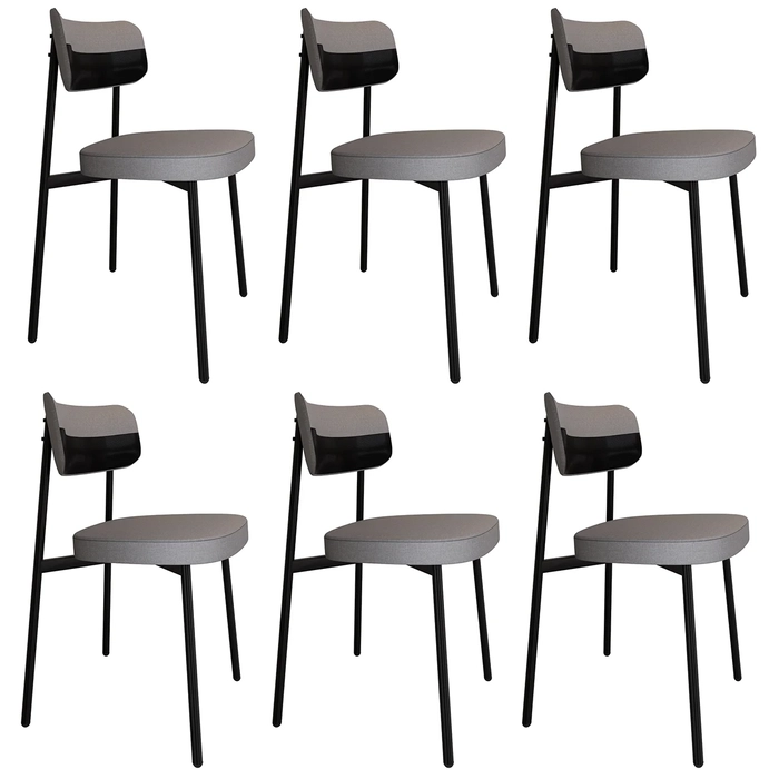 Cadeira de Jantar Estofada Kit 6 Ella M25 Linho Cinza CL/Preto - Mpozenato