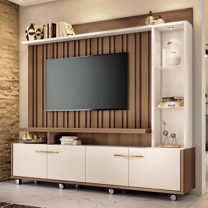Estante Painel de TV 60 Pol 200cm Titan Castanho/Off White - HB Móveis