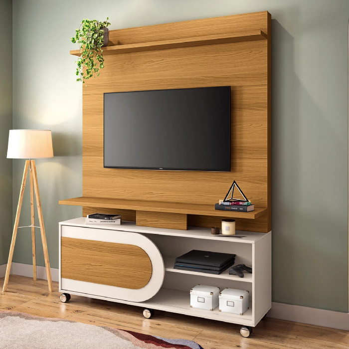 Estante Painel de TV 55 Pol 136cm Órbis Cinamomo/Off White - HB Móveis