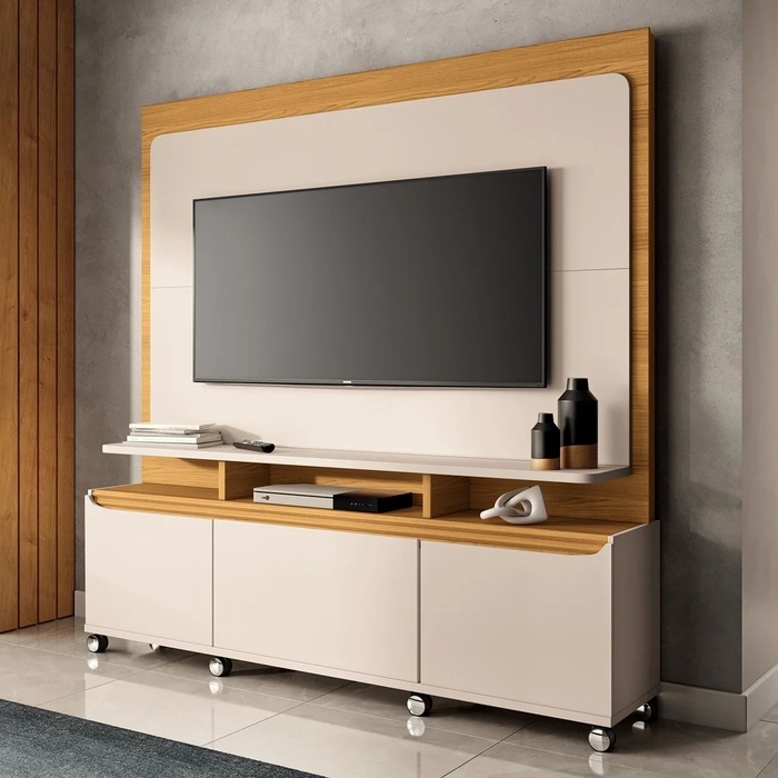 Estante Painel de TV 70 Pol 180cm Quantum Cinamomo/Off White - HB Móveis