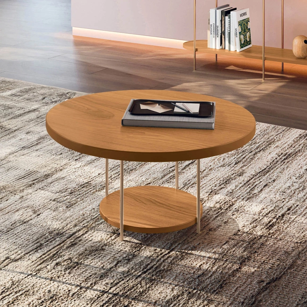 Mesa de Centro Redonda MDF Pés Metálicos Sky Cinamomo - HB Móveis