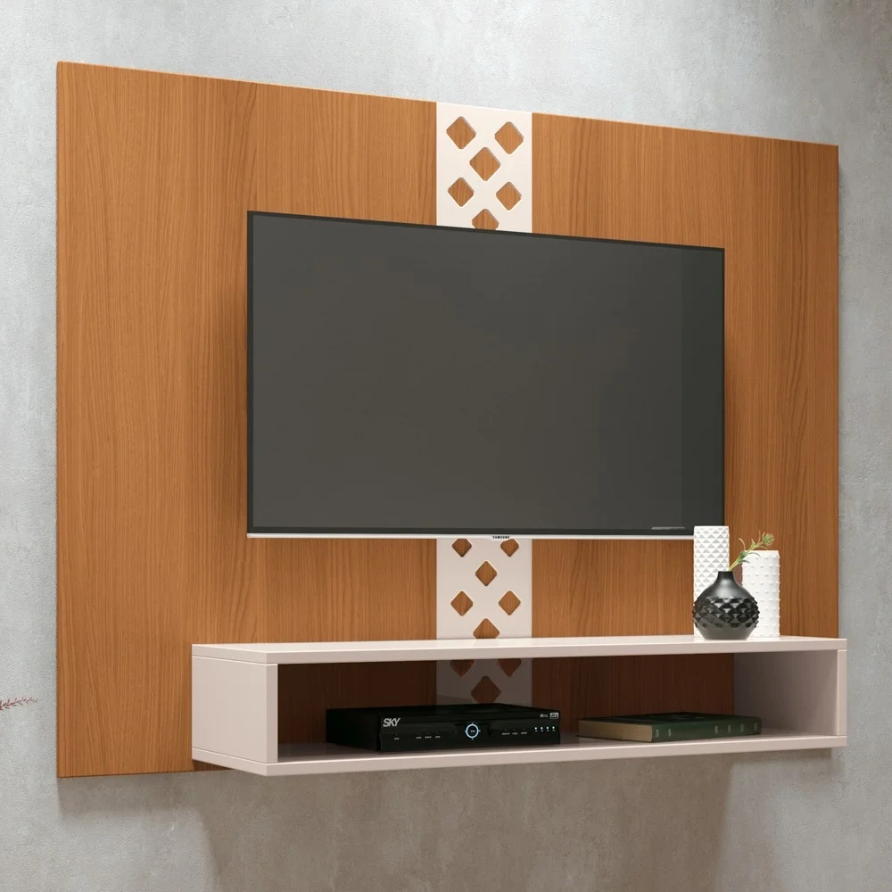 Painel TV 47 Pol 120cm Suspenso com Nicho Form Off/Cinamomo - HB Móveis