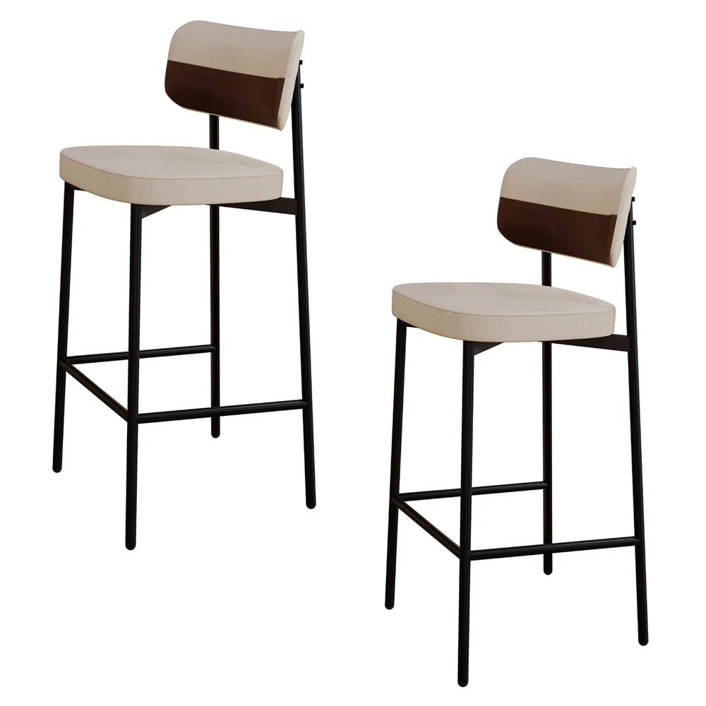 Banqueta Alta Bar Estofada Kit 2 Ella M25 Linho Areia/Marrom - Mpozenato