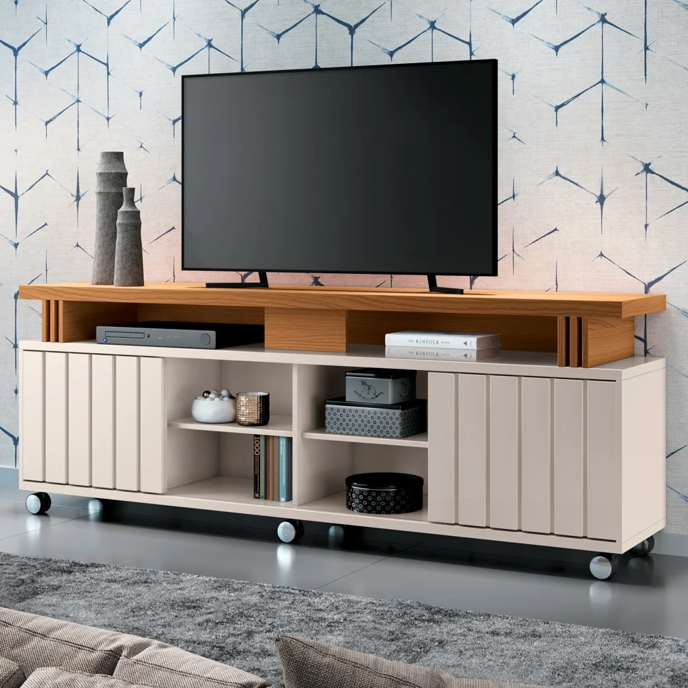 Rack Bancada de TV 70 Pol 180cm Briz Off White/Cinamomo - HB Móveis