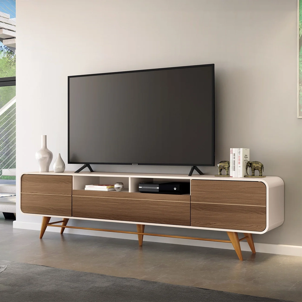 Rack Bancada de TV 85 Pol 220cm Época Castanho/Off - HB Móveis