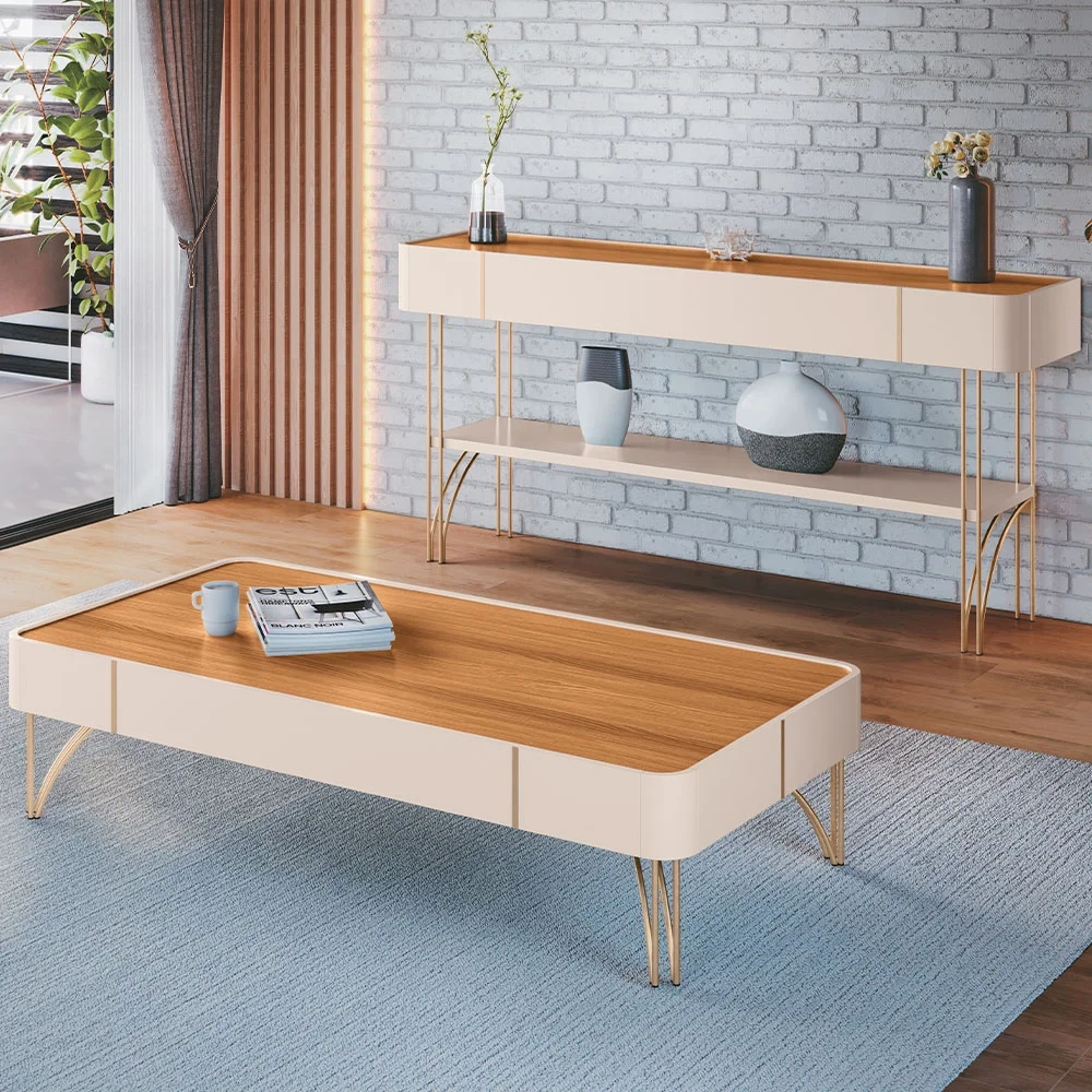 Aparador de Sala Vivant e Mesa Cadenza Off/Cinamomo - HB Móveis