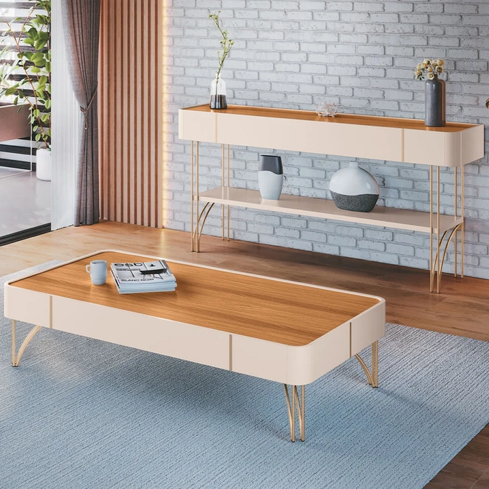 Aparador de Sala Vivant e Mesa Cadenza Off/Cinamomo - HB Móveis