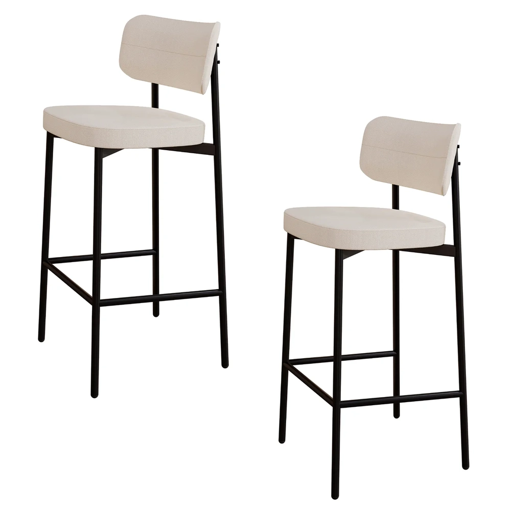 Banqueta Alta Bar Estofada Kit 2 Ella M25 Linho Palha - Mpozenato