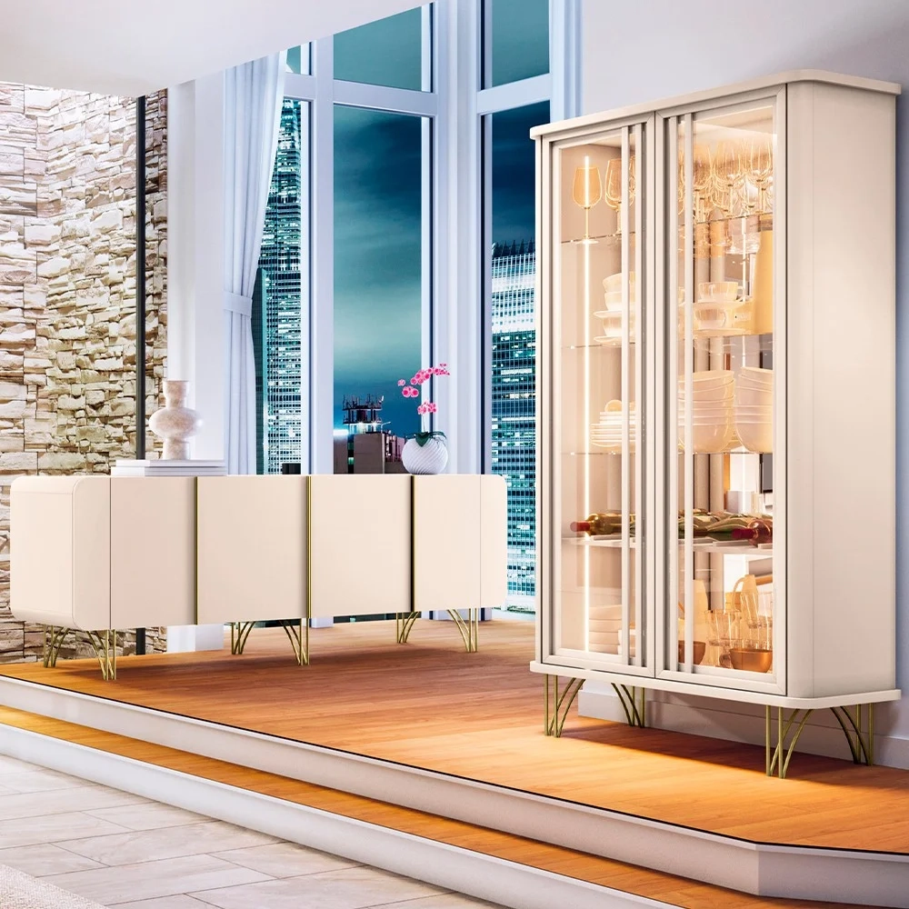 Buffet Aparador Saluti com Cristaleira Évora Off White - HB Móveis