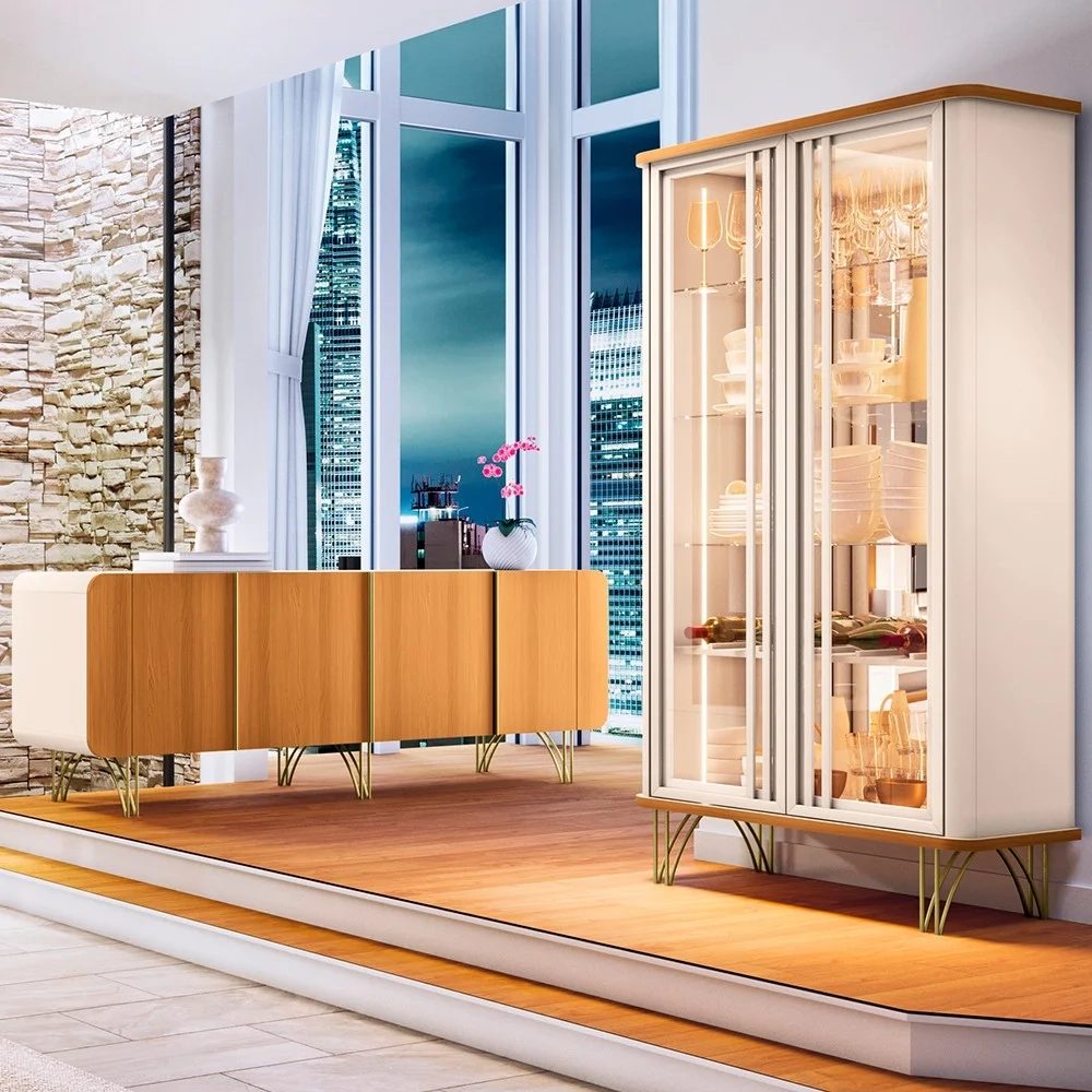 Buffet Aparador Saluti com Cristaleira Évora Off/Cinamomo - HB Móveis