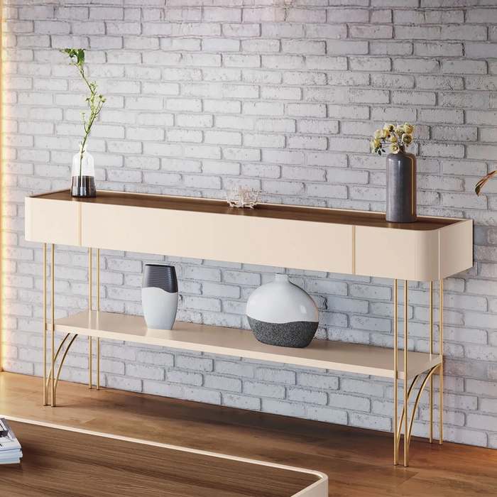 Aparador de Sala com Prateleira Vivant Off/Castanho - HB Móveis