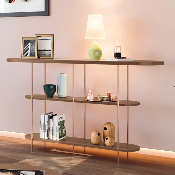 Aparador de Sala com Prateleiras Pé Metal Infinity Castanho - HB Móveis