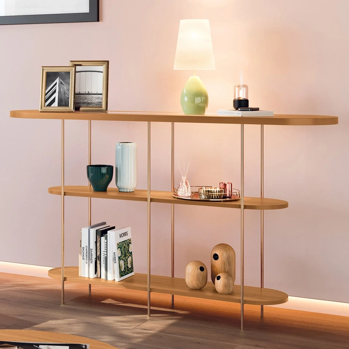 Aparador de Sala com Prateleiras Pé Metal Infinity Cinamomo - HB Móveis