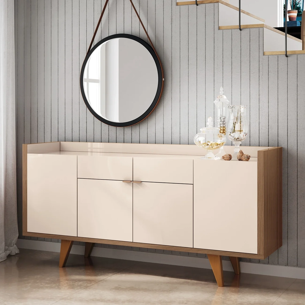 Balcão Aparador Buffet 4 Portas Melodia Castanho/Off - HB Móveis