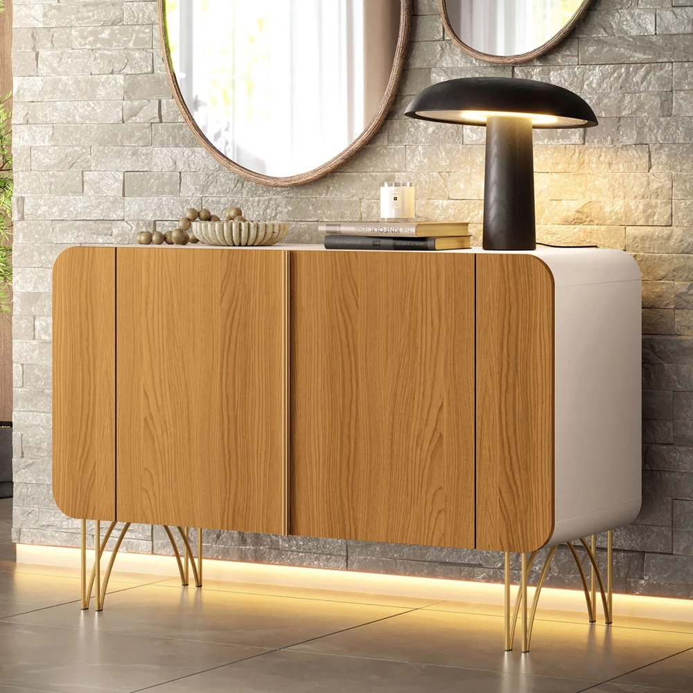 Balcão Aparador Buffet Pé Metal Benvenuto Cinamomo/Off - HB Móveis