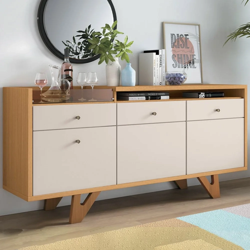 Balcão Aparador Buffet 2 Portas Sollare Off White/Cinamomo - HB Móveis