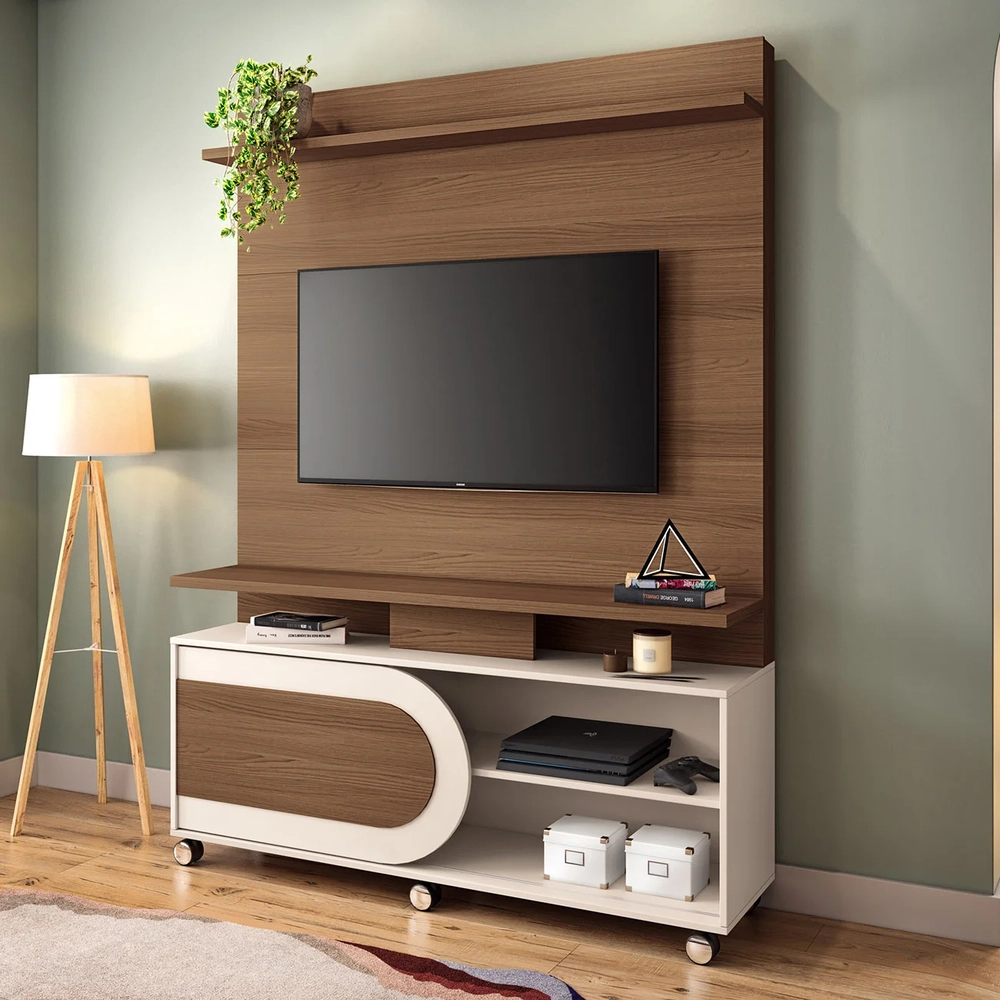 Estante Painel de TV 55 Pol 136cm Órbis Castanho/Off White - HB Móveis