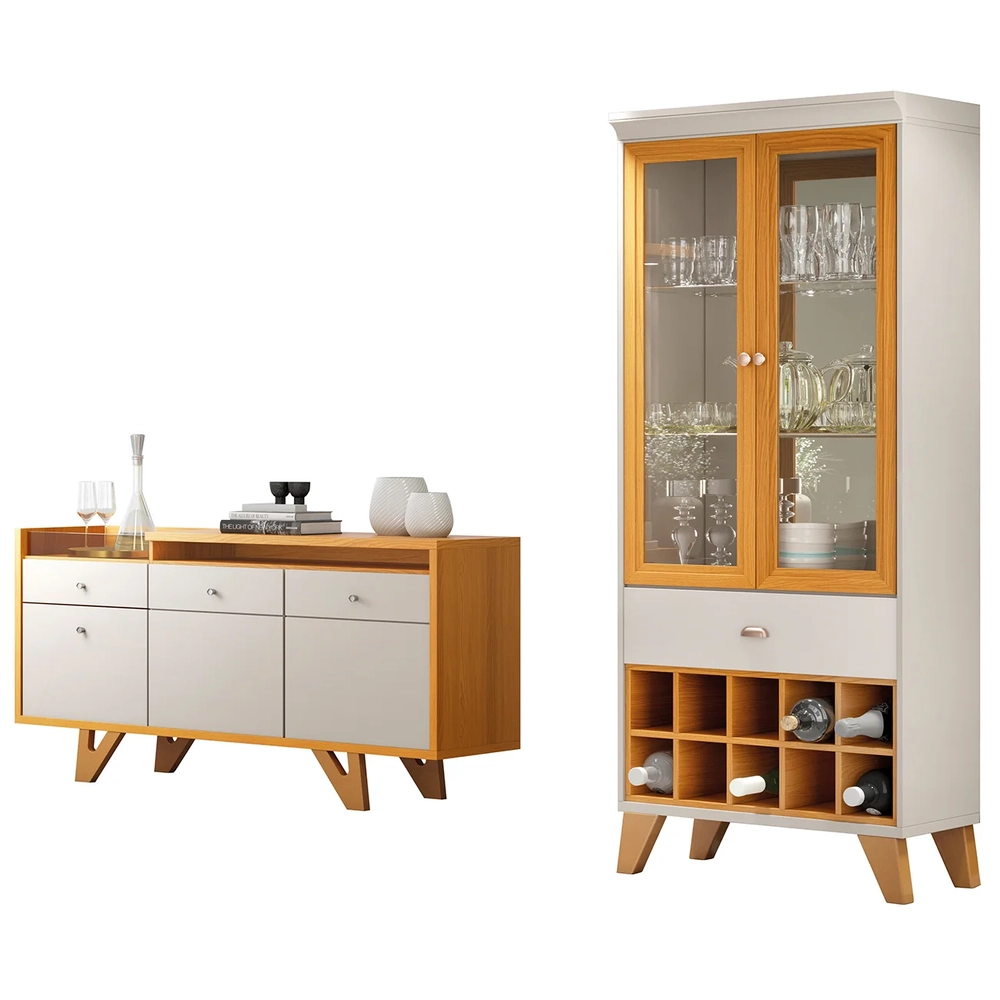 Buffet Aparador Ellora e Cristaleira Órfeo H01 Off/Cinamomo - Mpozenato
