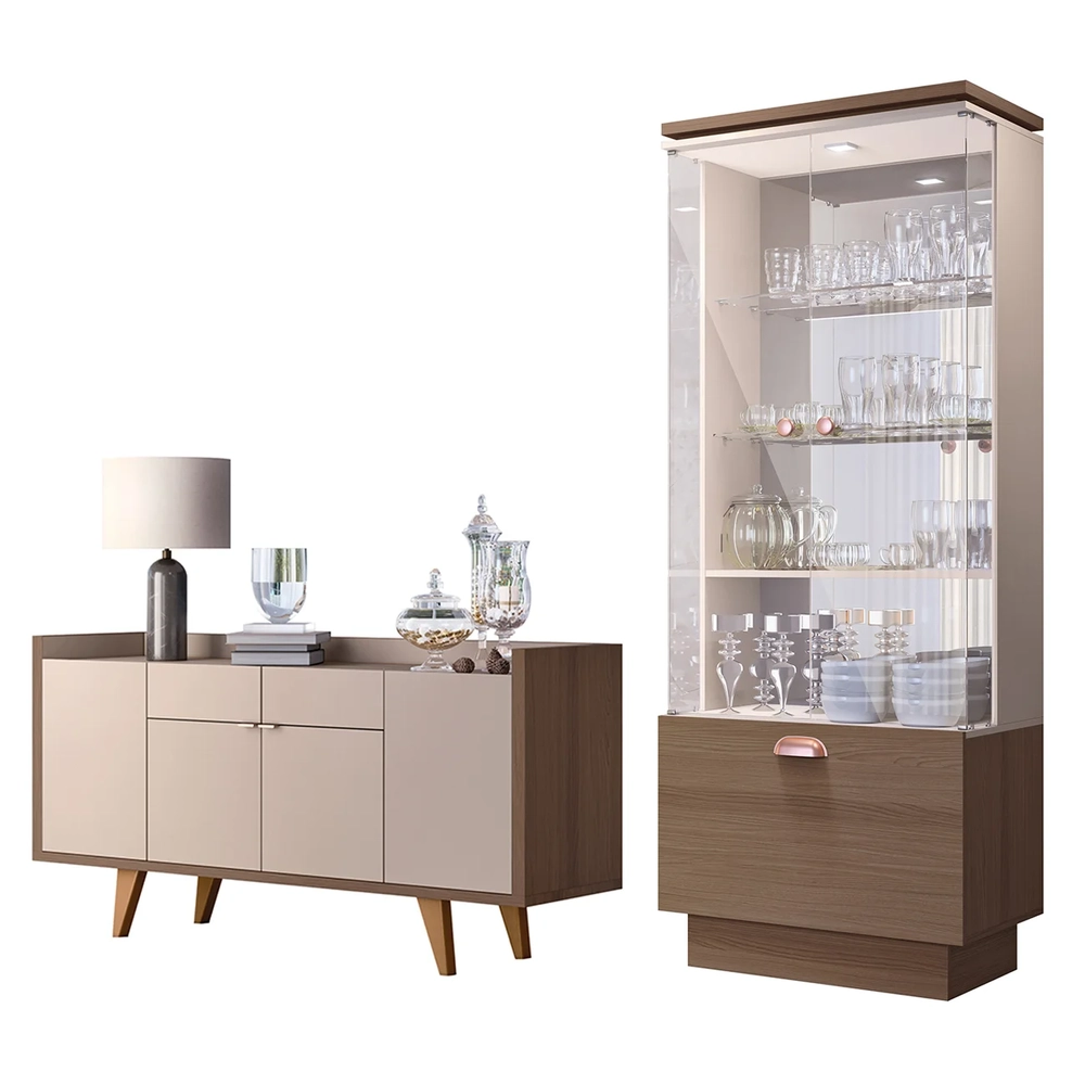 Buffet Aparador Sinfonia e Cristaleira Aruan H01 Off/Castanho - Mpozenato