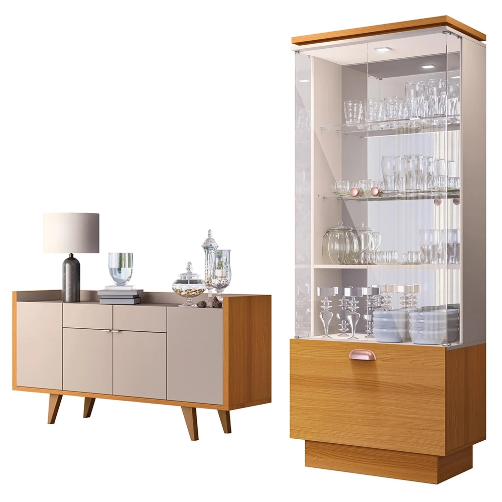 Buffet Aparador Sinfonia e Cristaleira Aruan H01 Off/Cinamomo - Mpozenato