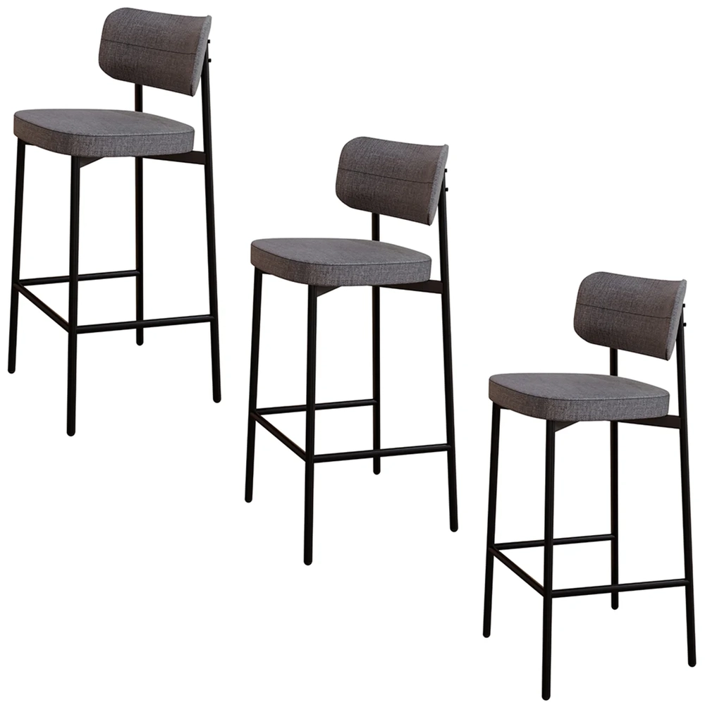 Banqueta Alta Bar Estofada Kit 3 Ella M25 Linho Cinza - Mpozenato