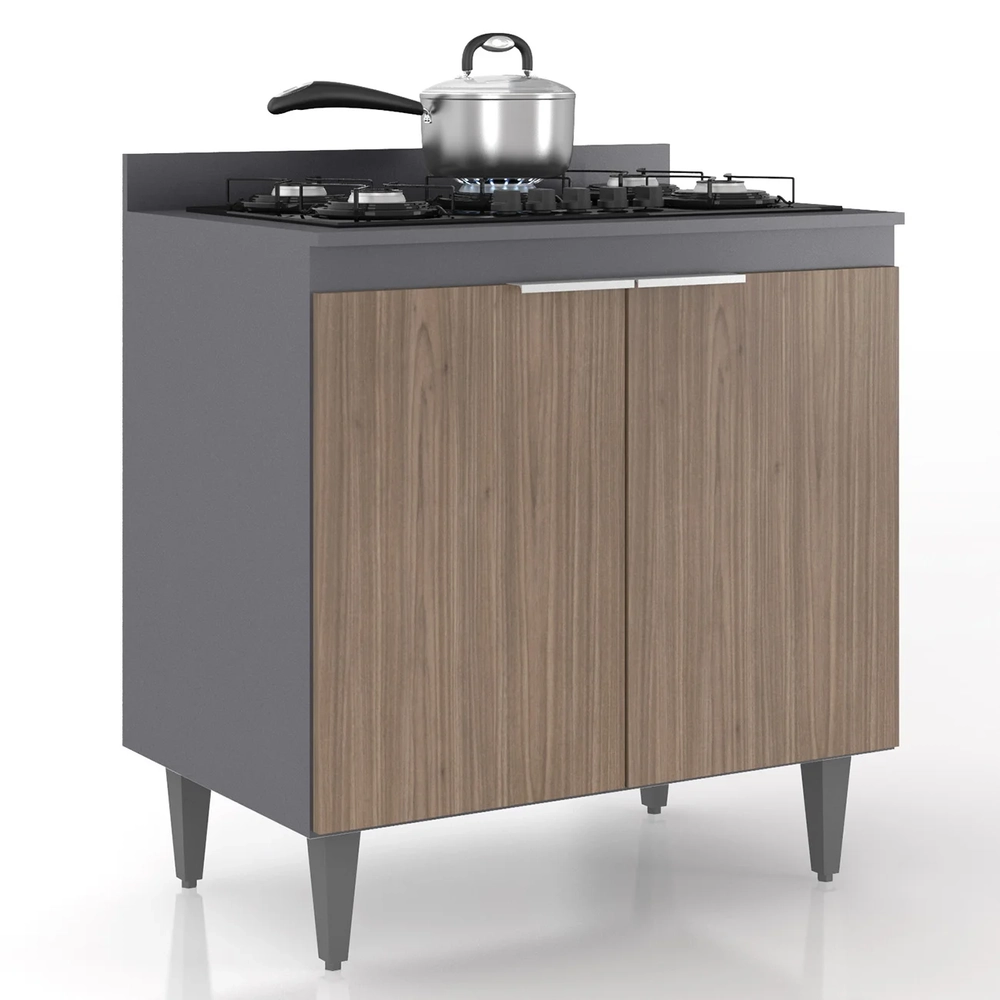 Balcão de Cozinha Para Cooktop 80cm Pérola Z34 Grafite/Freijó - Mpozenato