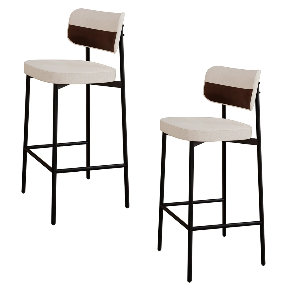 Banqueta Alta Bar Estofada Kit 2 Ella M25 Linho Palha/Marrom - Mpozenato