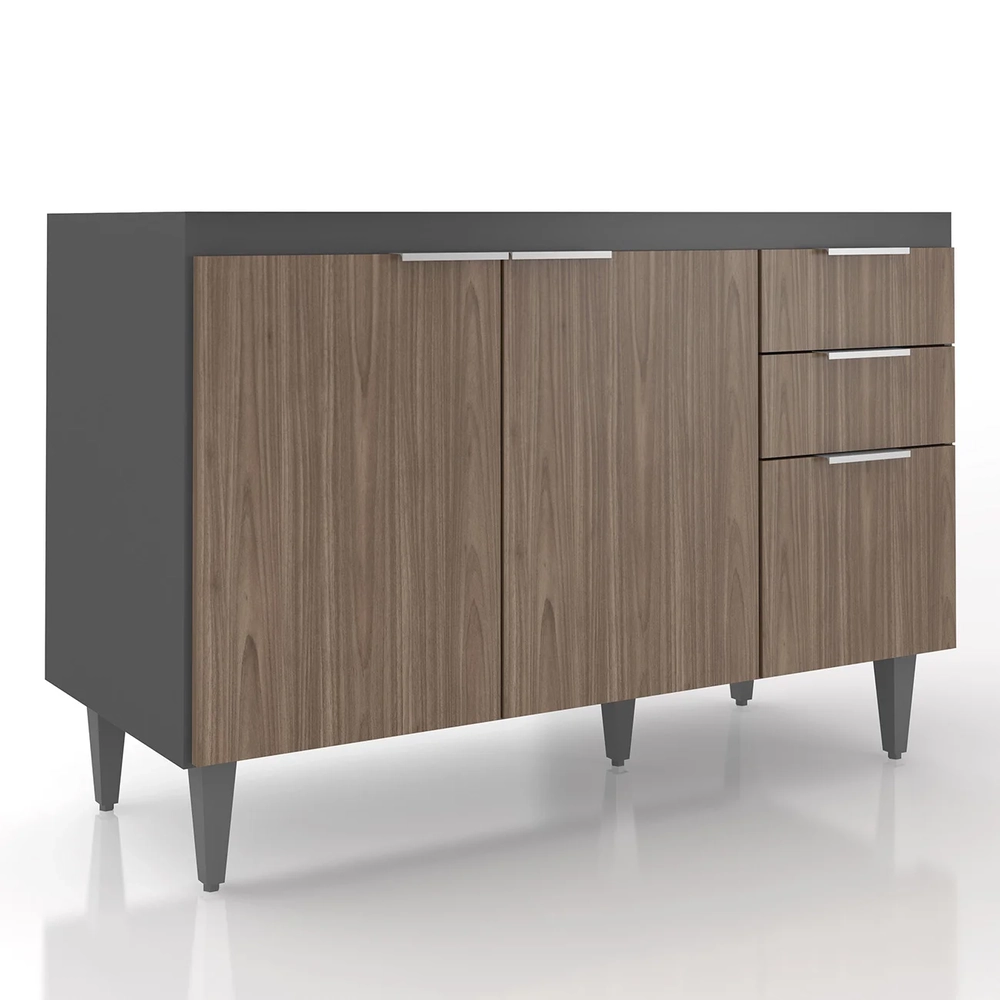 Balcão Para Pia 120cm Sem Tampo Pérola Z34 Grafite/Freijó   - Mpozenato