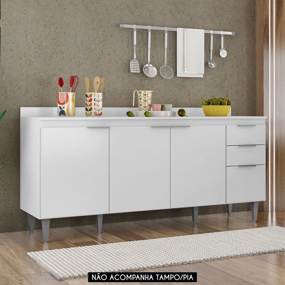 Balcão Para Pia 180cm Sem Tampo Pérola Z34 Branco           - Mpozenato