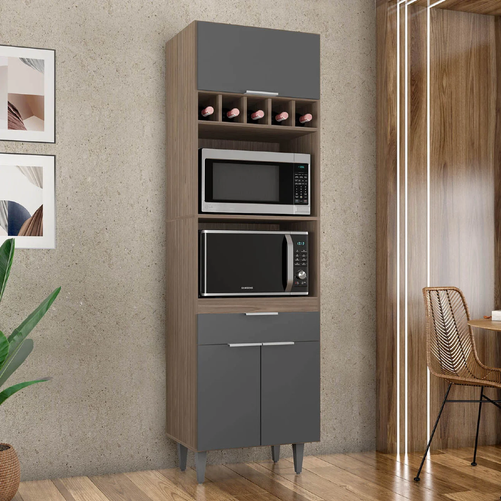 Paneleiro de Cozinha Torre Quente Pérola Z34 Freijó/Grafite - Mpozenato