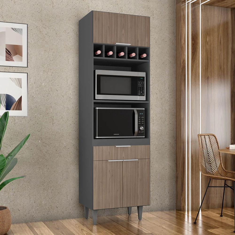 Paneleiro de Cozinha Torre Quente Pérola Z34 Grafite/Freijó - Mpozenato