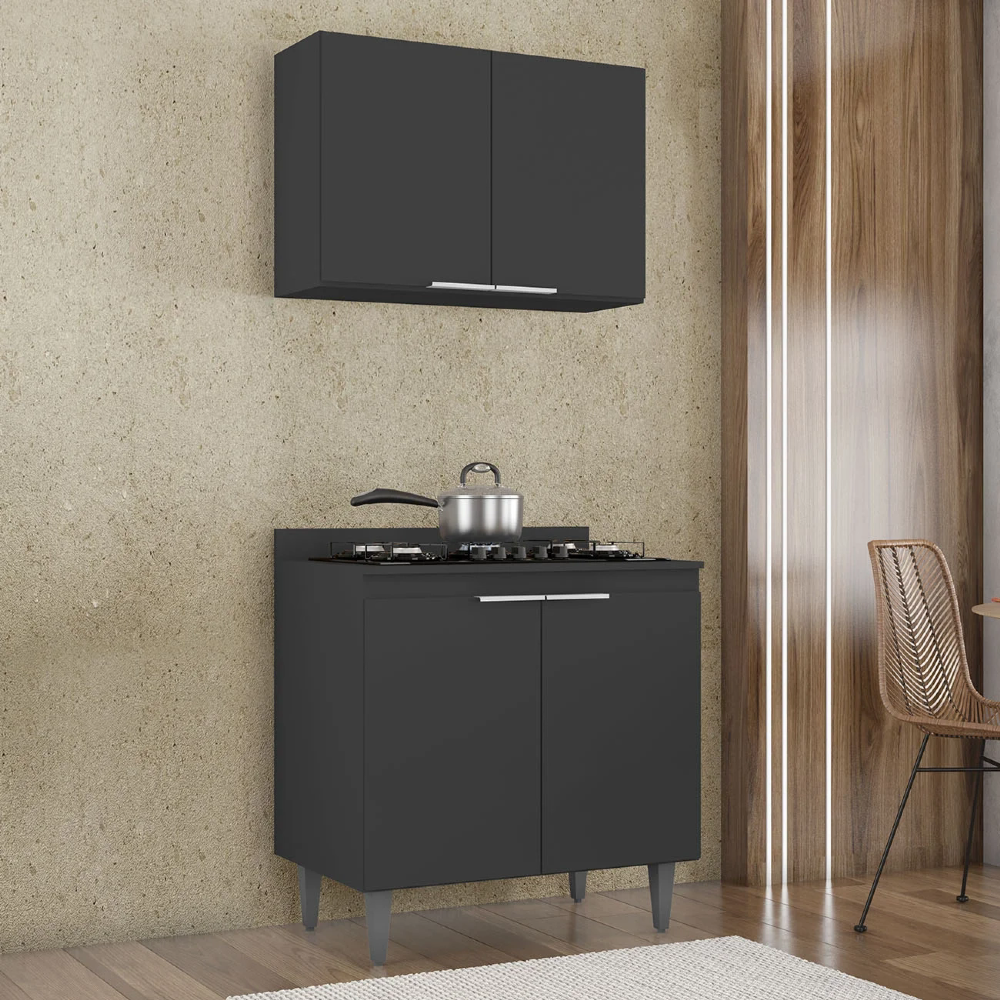Armário de Cozinha e Balcão Cooktop Pérola Z34 Preto - Mpozenato