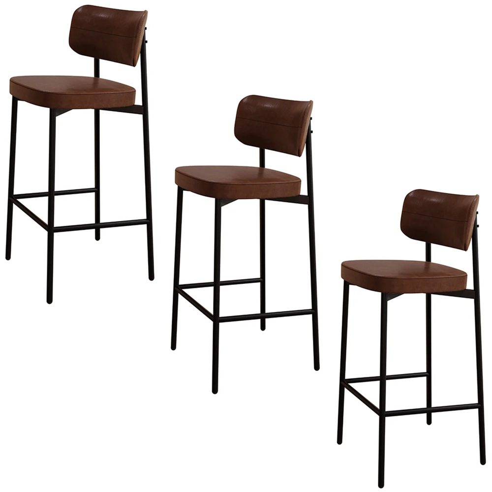 Banqueta Alta Bar Estofada Kit 3 Ella M25 Sintético Marrom - Mpozenato