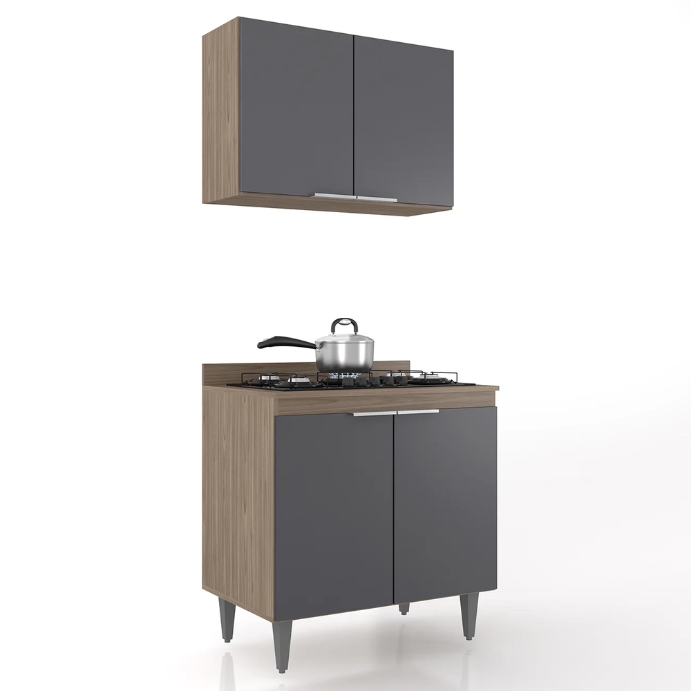 Armário de Cozinha e Balcão Cooktop Pérola Z34 Freijó/Grafite - Mpozenato