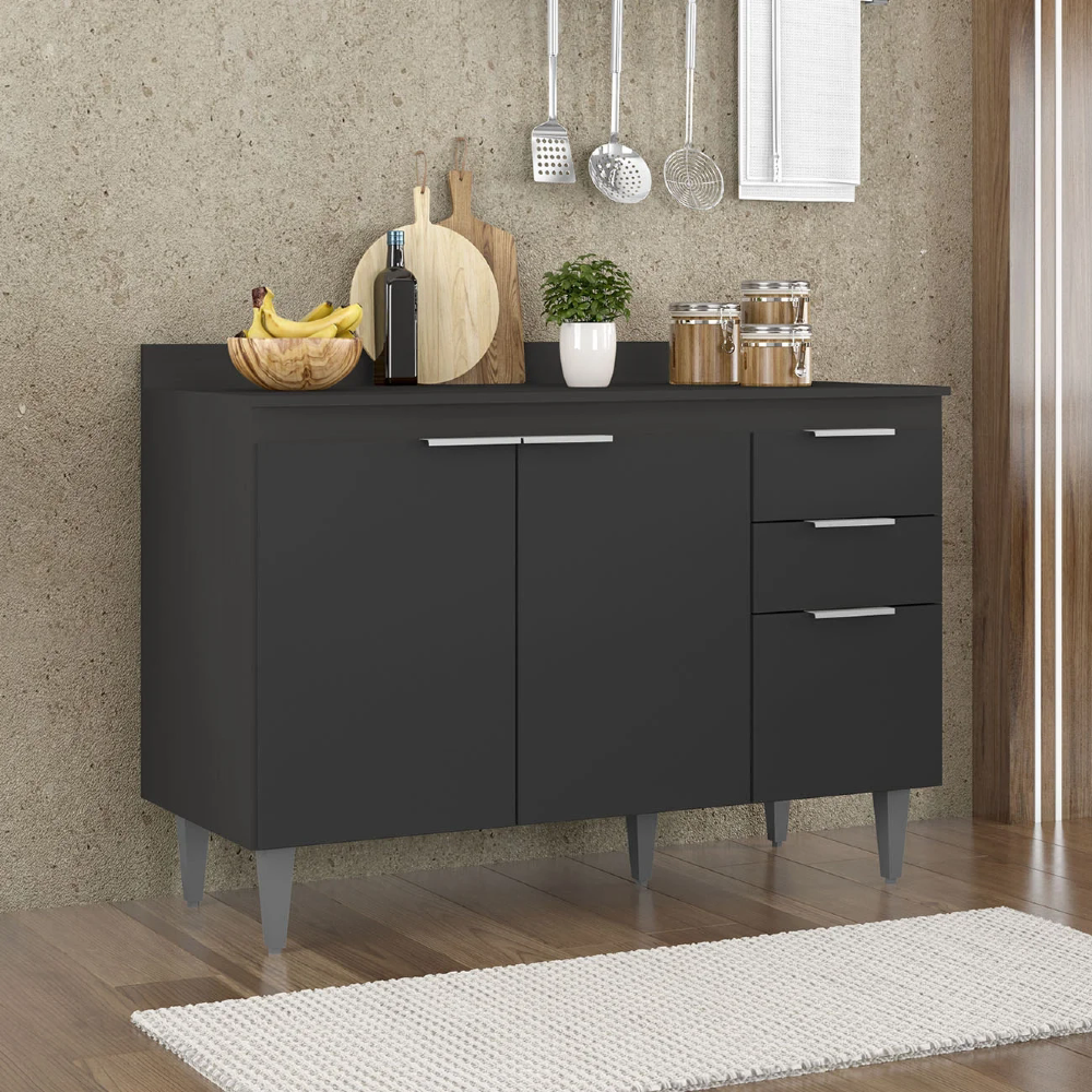 Balcão de Cozinha Com Tampo 120cm Pérola Preto Z34 - Mpozenato