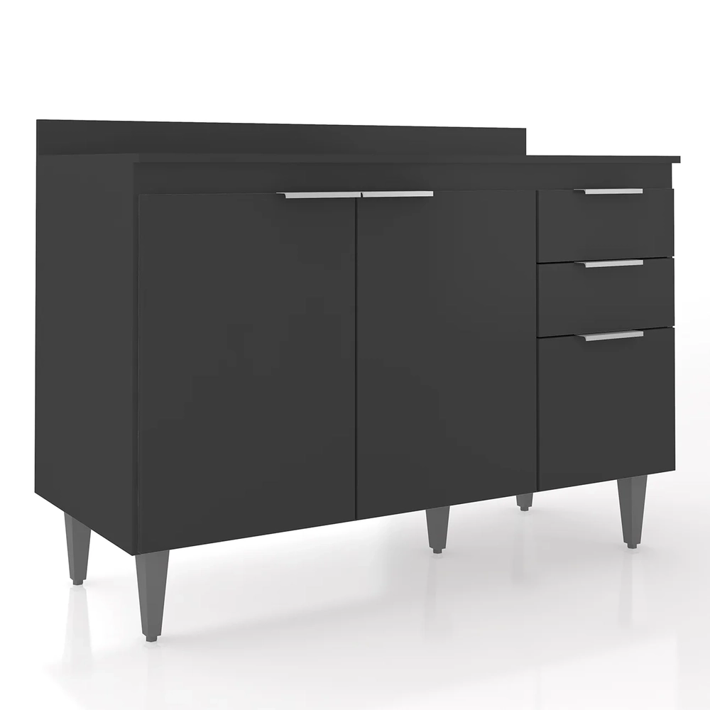 Balcão de Cozinha Com Tampo 120cm Pérola Preto Z34          - Mpozenato